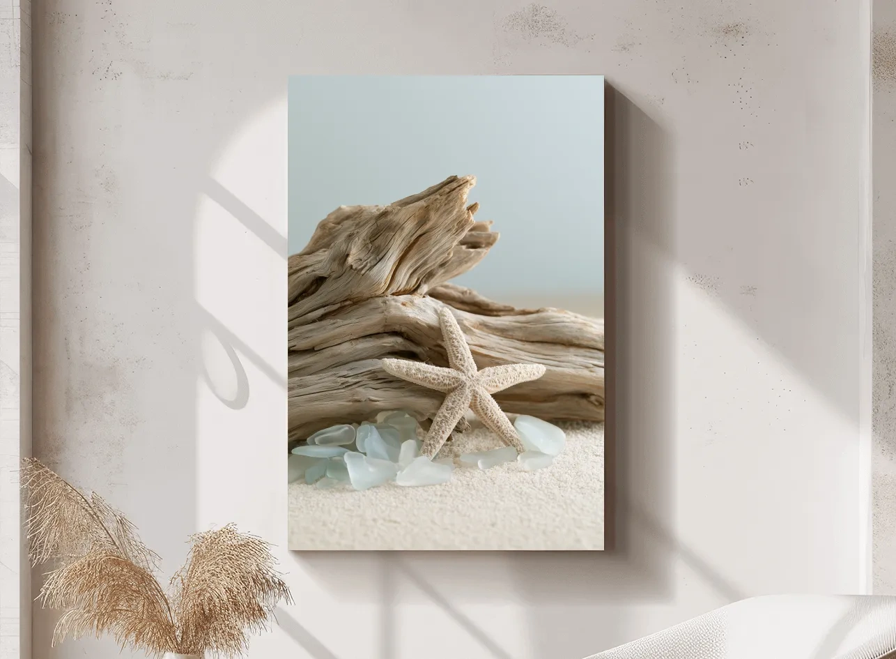 Driftwood Starfish Sea Glass Still Life - Photographic Beach Wall Art
