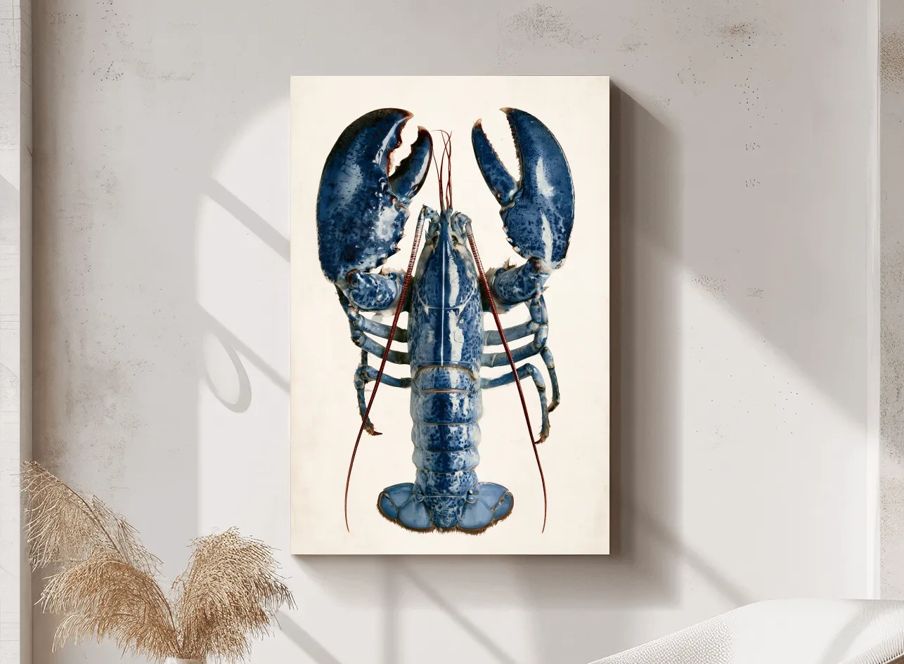 Hamptons Lobster Illustration - Minimalist Coastal Marine Life Wall Art