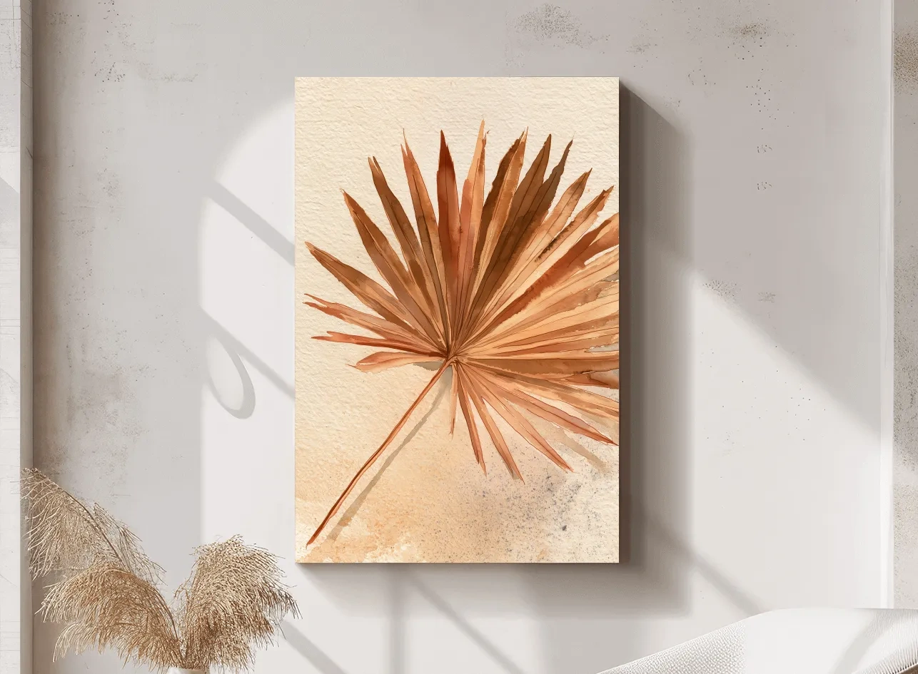 Minimalist Tropical Palm Frond - Boho Watercolour Botanical Wall Art