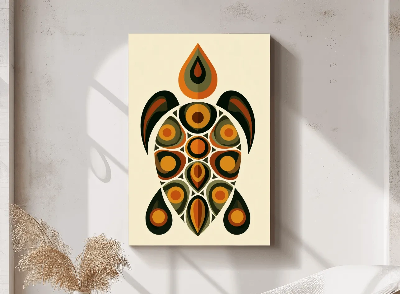 Mid-Century Geometric Sea Turtle - Minimalist Vector Marine Life Art