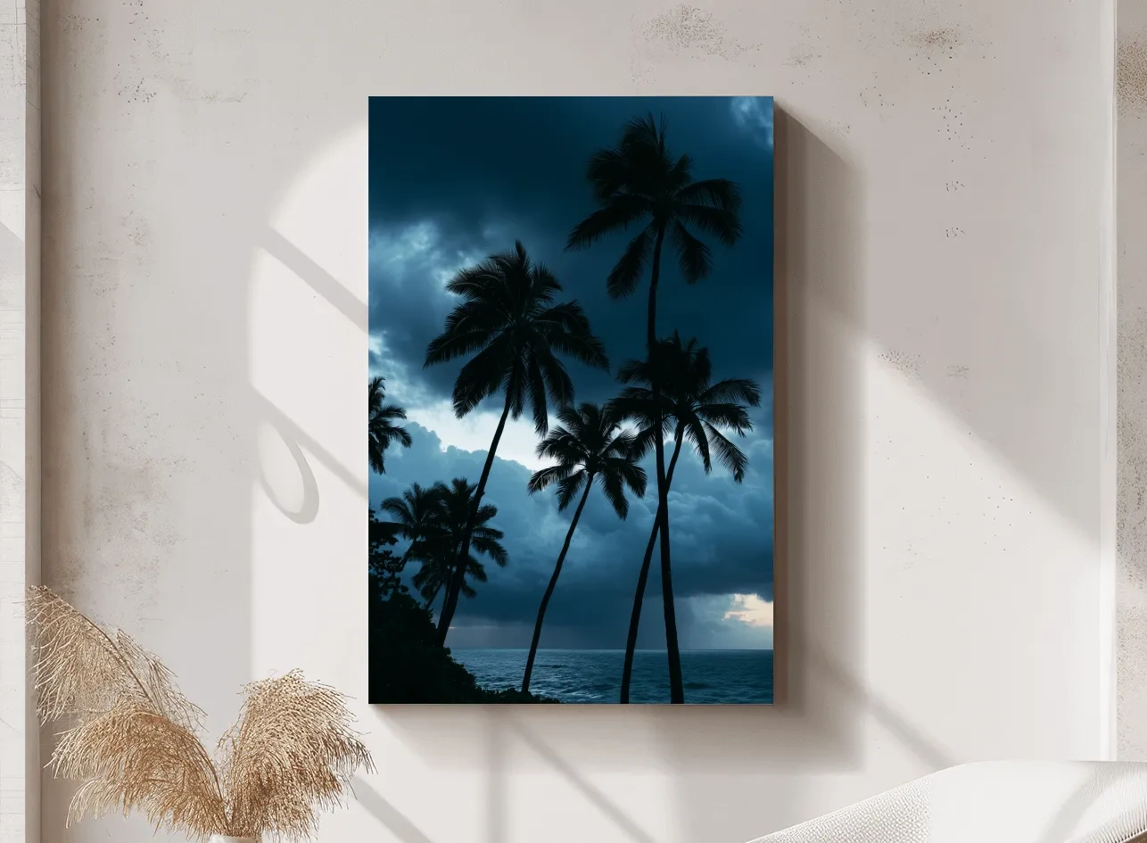 Misty Tropical Palm Trees - Dramatic Ocean Photographic Wall Art