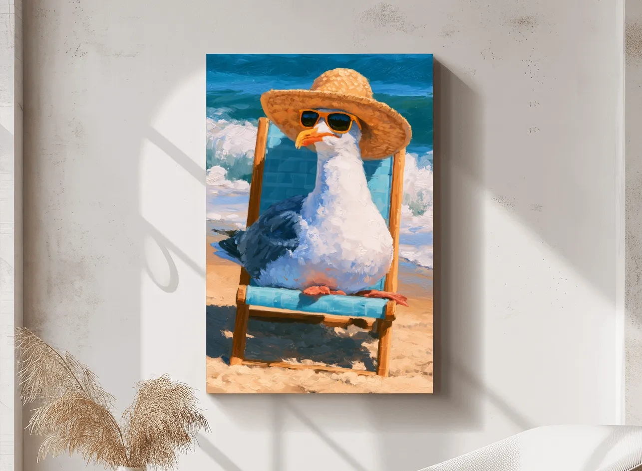 Playful Seagull In Sunglasses Painting - Coastal Wall Art