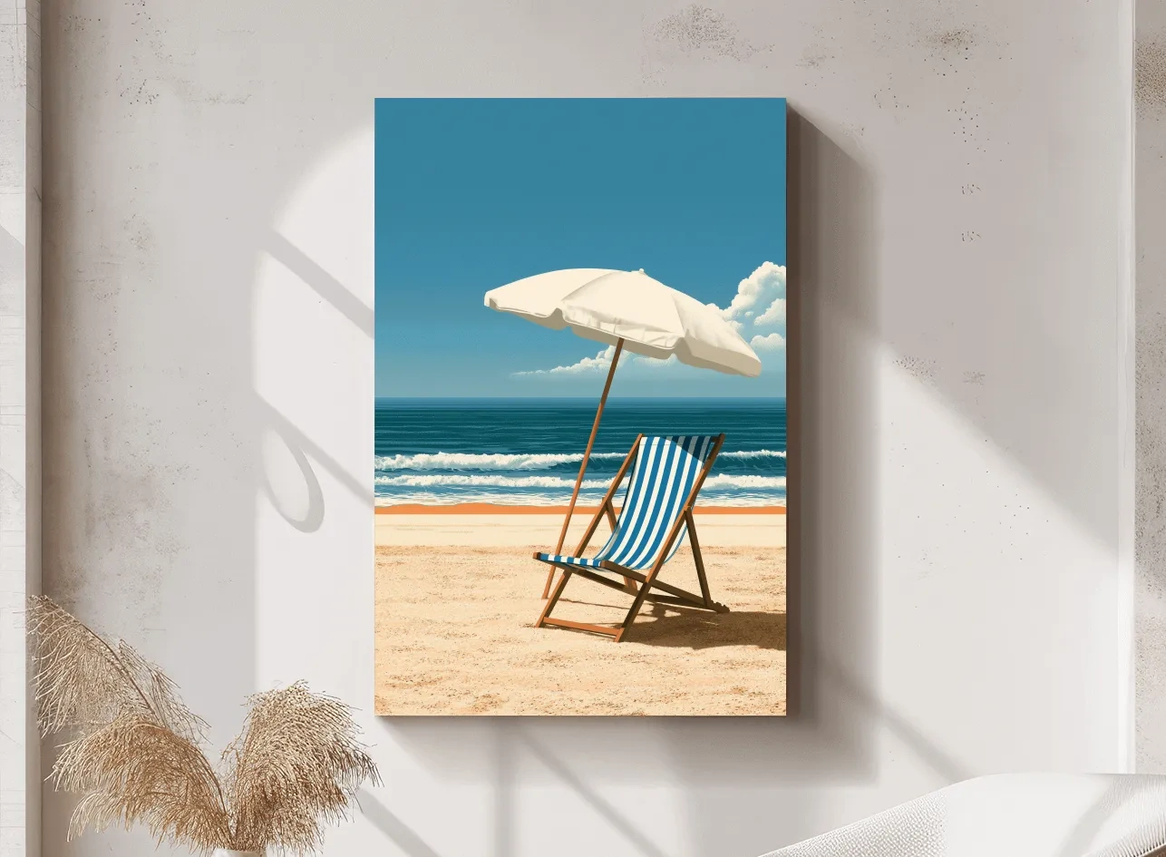 Mid-Century Beach Chair Illustration - Retro Ocean Wall Art