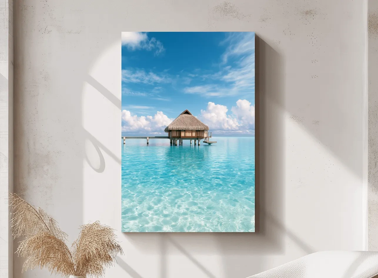 Tropical Overwater Bungalow Lagoon Painting - Island Paradise Wall Art