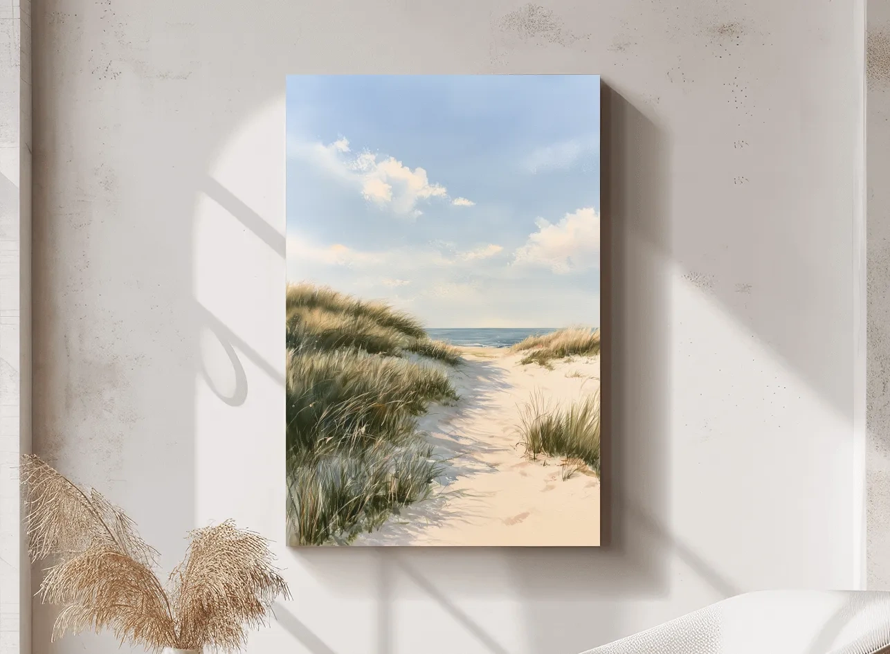 Serene Beach Dunes Seascape Painting - Coastal Landscape Wall Art