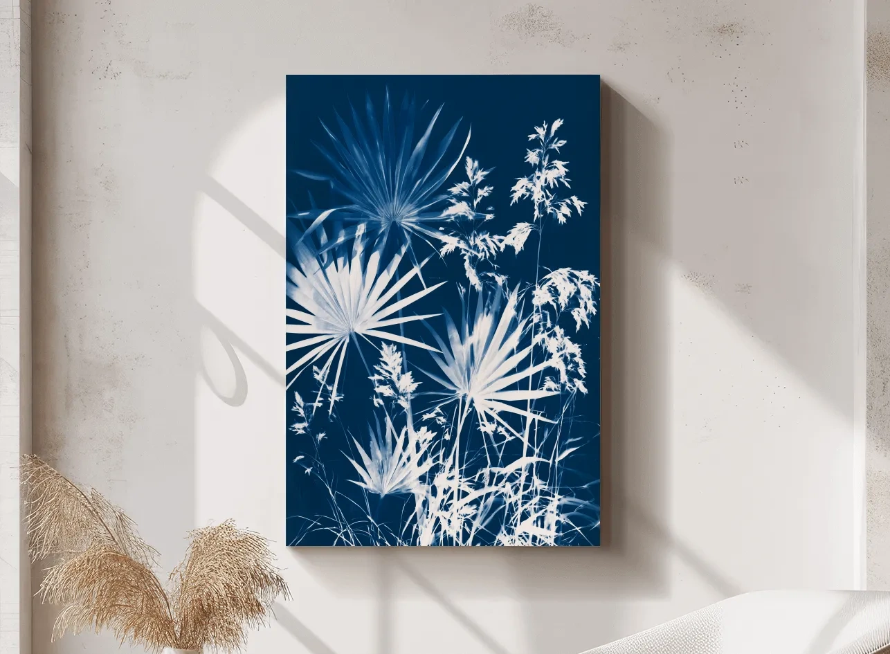 Cyanotype Palm Botanical Illustration - Tropical Hamptons Wall Art