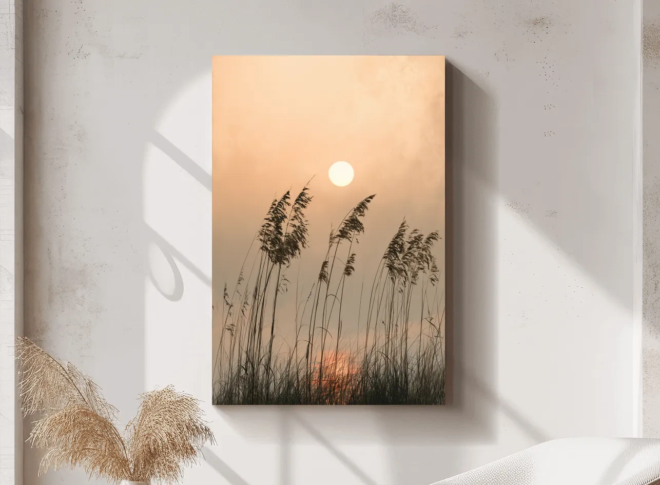 Surreal Seagrass Silhouette Sunset - Boho Botanical Illustration Art