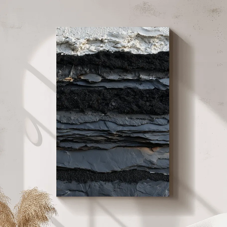 Layered Stone and Sand Strata - Abstract Mixed Media Wall Art