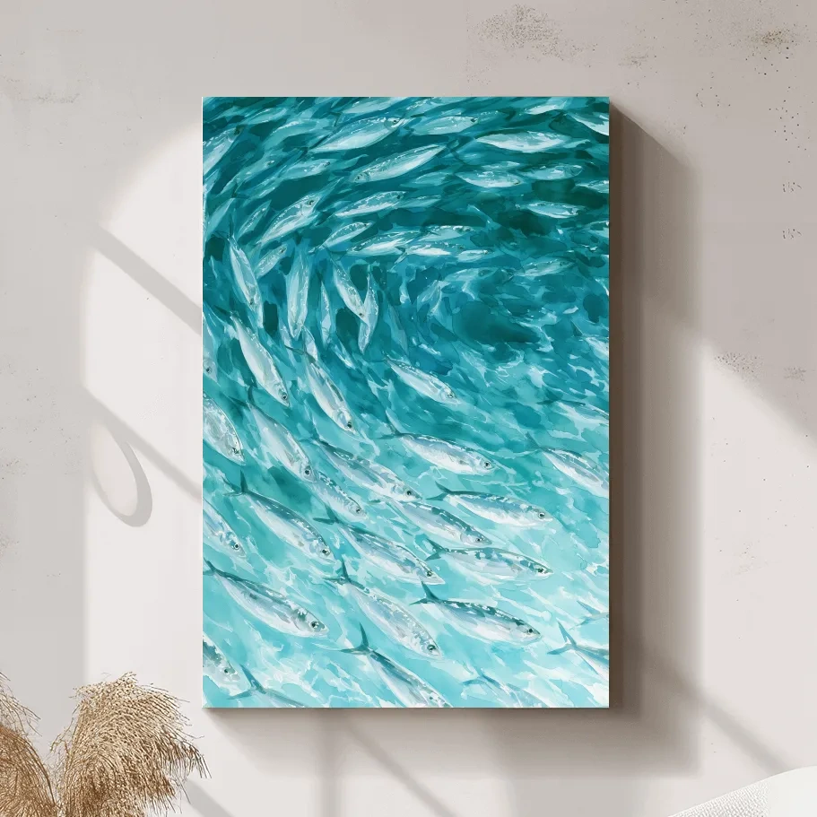 Schooling Sardines Underwater Painting - Marine Life Wall Art
