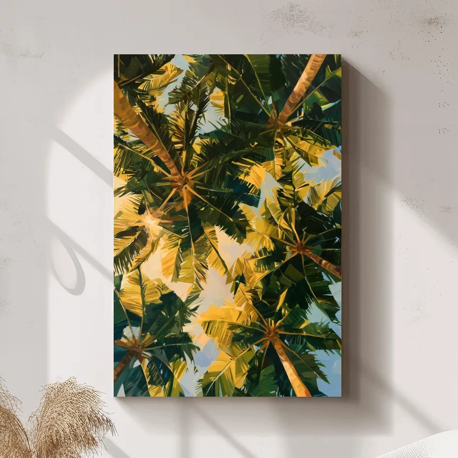 Abstract Tropical Palm Canopy Painting - Exotic Botanical Wall Art