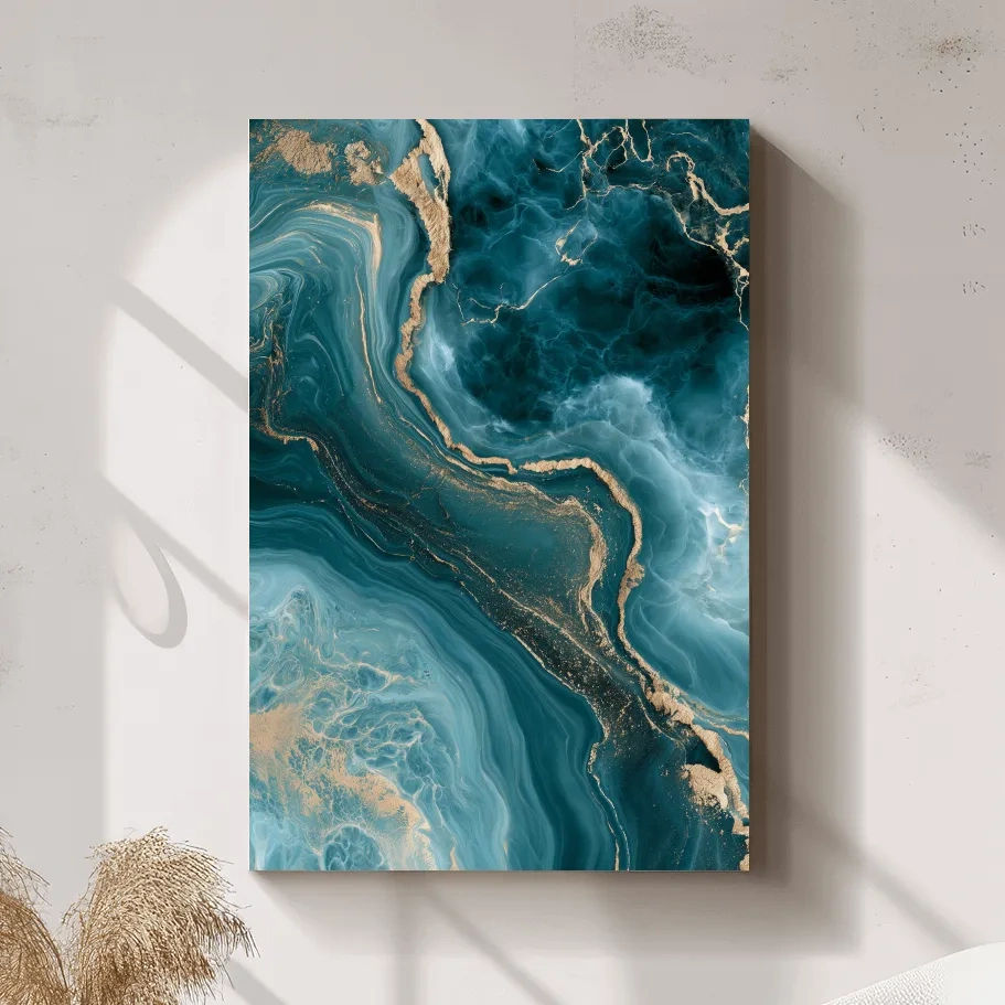 Abstract Geode Swirl Design - Organic Gold Mineral Wall Art