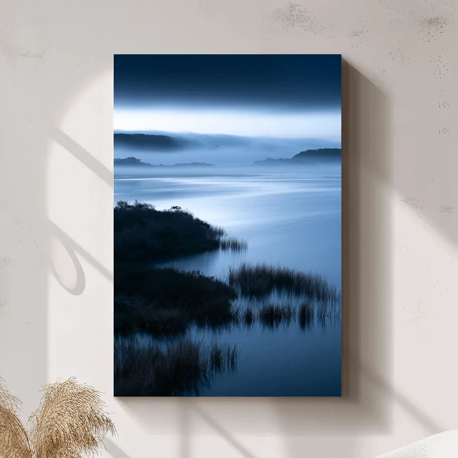 Misty Marshland Horizon - Minimalist Photographic Landscape Wall Art