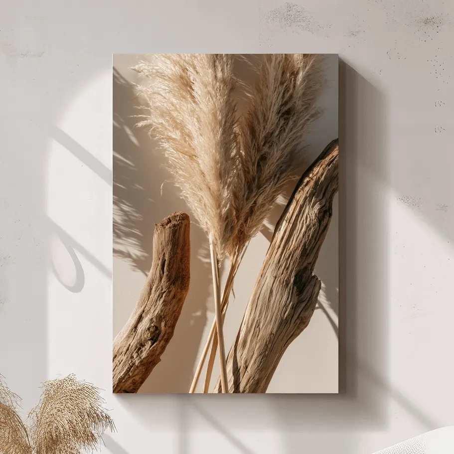 Boho Pampas Grass And Driftwood - Photographic Botanical Wall Art