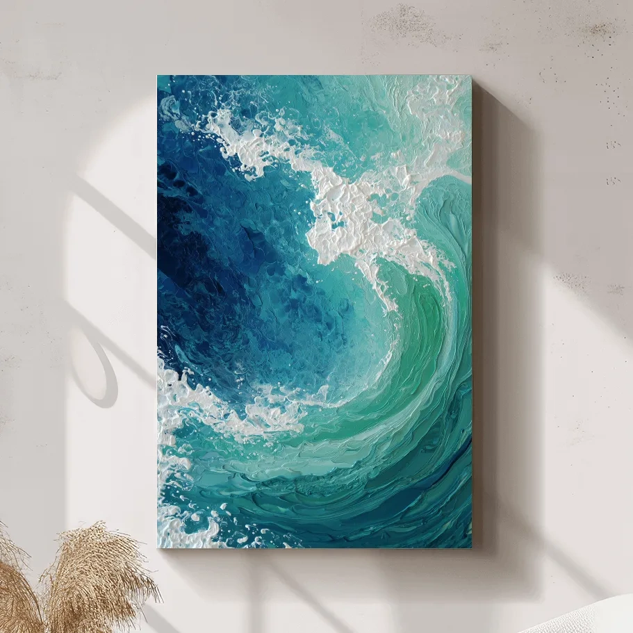 Abstract Crashing Wave Painting - Impasto Style Coastal Wall Art