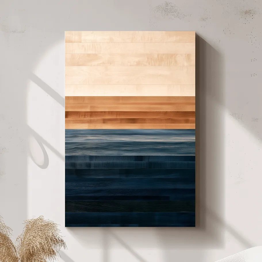 Minimalist Ocean Horizon - Mixed Media Seascape Wall Art