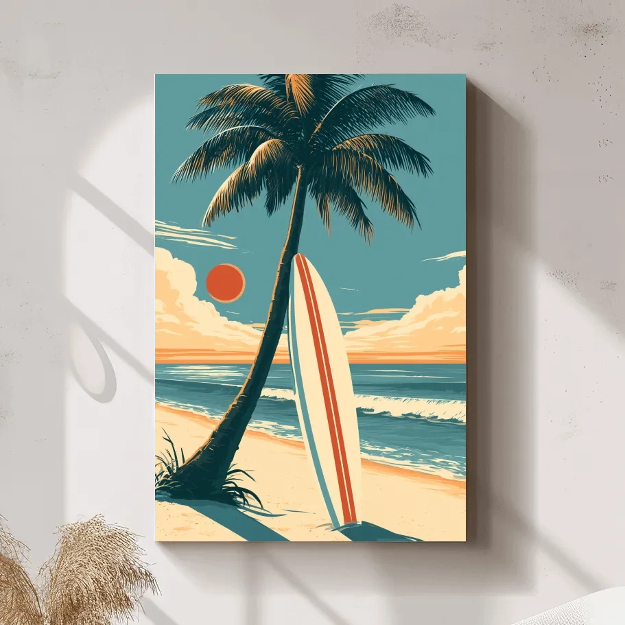 Vintage Surfboard Palm Beach - Retro Surfer Wall Art