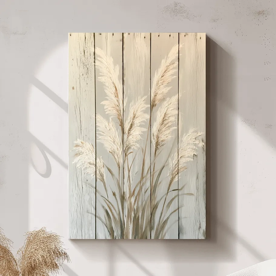 Rustic Pampas Grass Painting - Coastal Botanical Wall Art