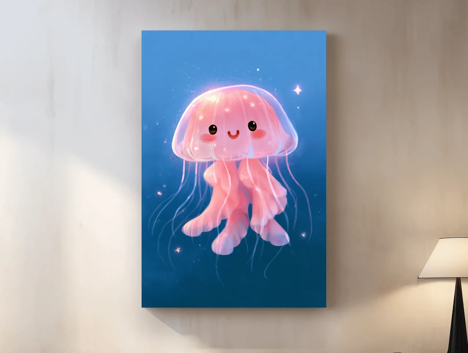 Cute Baby Jellyfish Underwater Illustration - Whimsical Nursery Marine Life Art