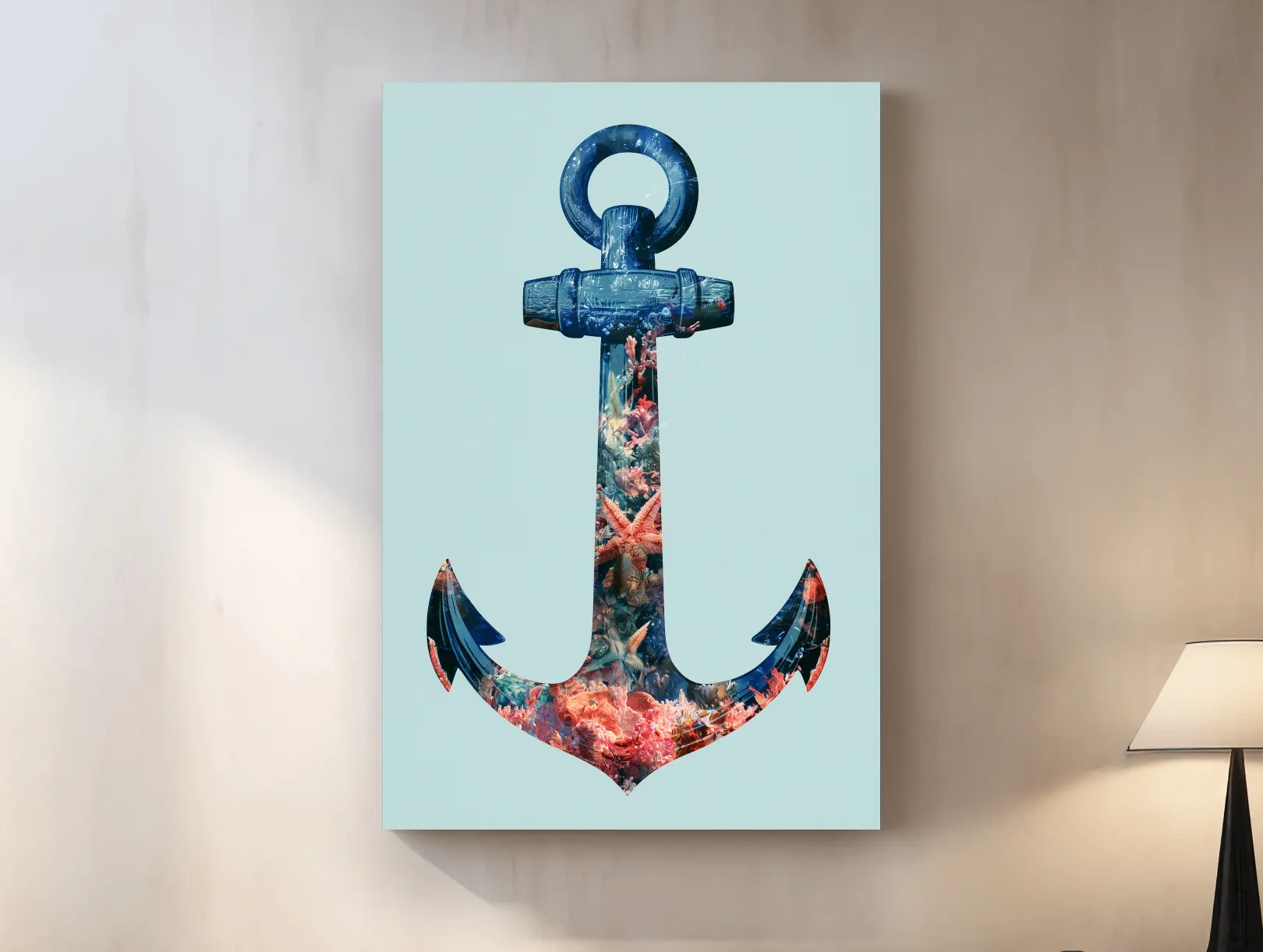 Underwater Coral Anchor Double Exposure - Minimalist Nautical Illustration Art