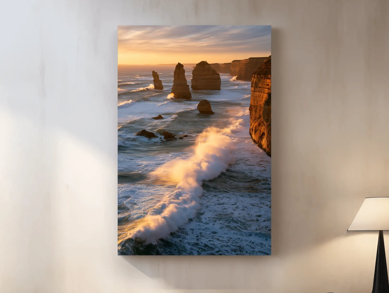 Golden Hour Sea Stacks - Dramatic Coastal Photographic Wall Art