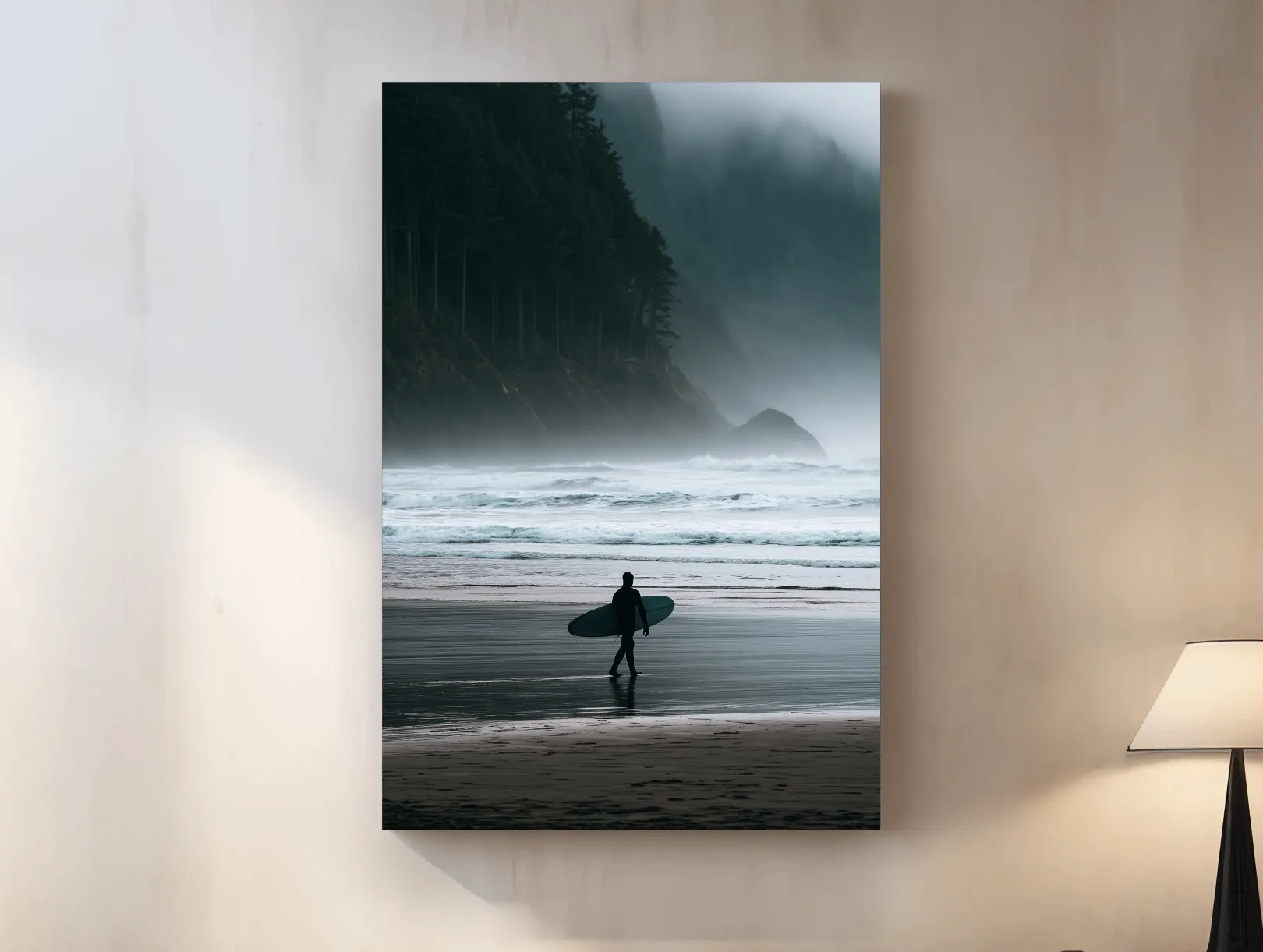 Misty Cold Water Surfer - Photographic Beach Wall Art