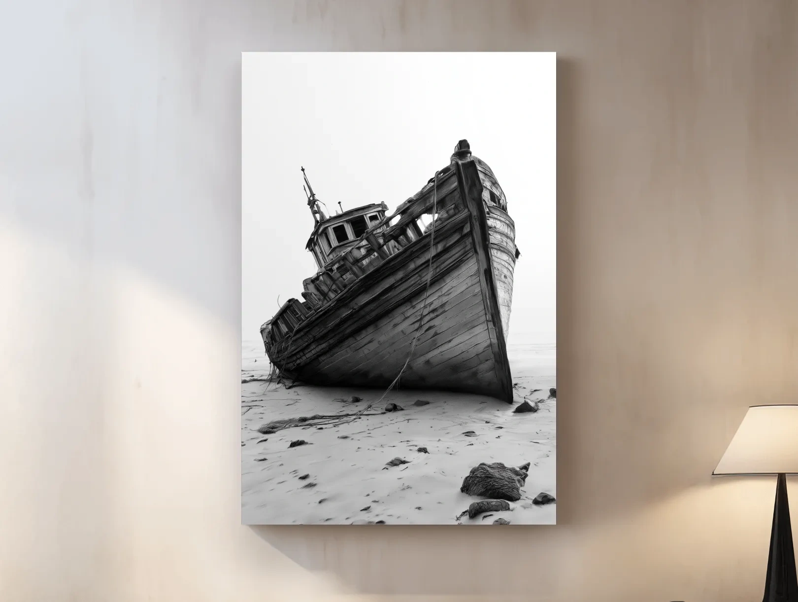 Abandoned Wooden Fishing Boat Drawing - Moody Nautical Beach Wall Art