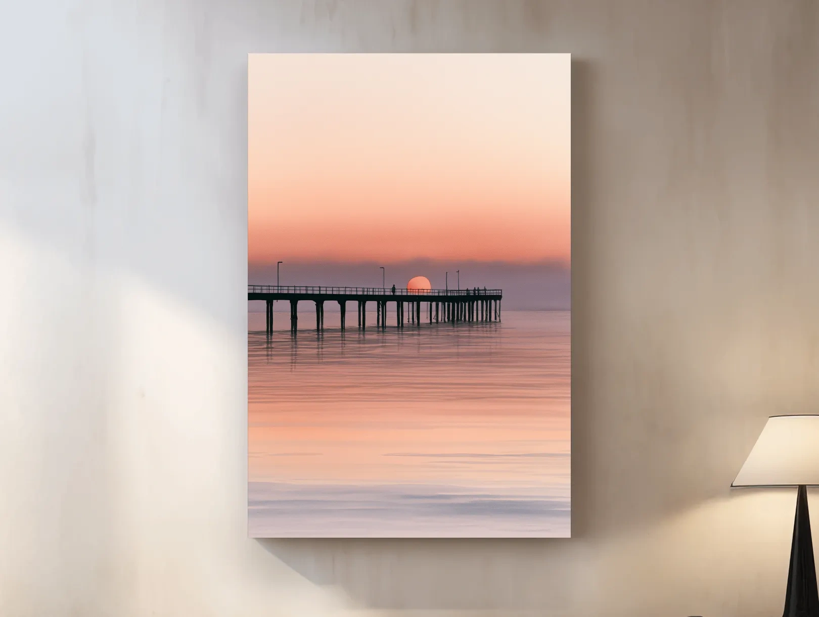 Sunset Pier Silhouette Watercolour - Tranquil Ocean Horizon Wall Art