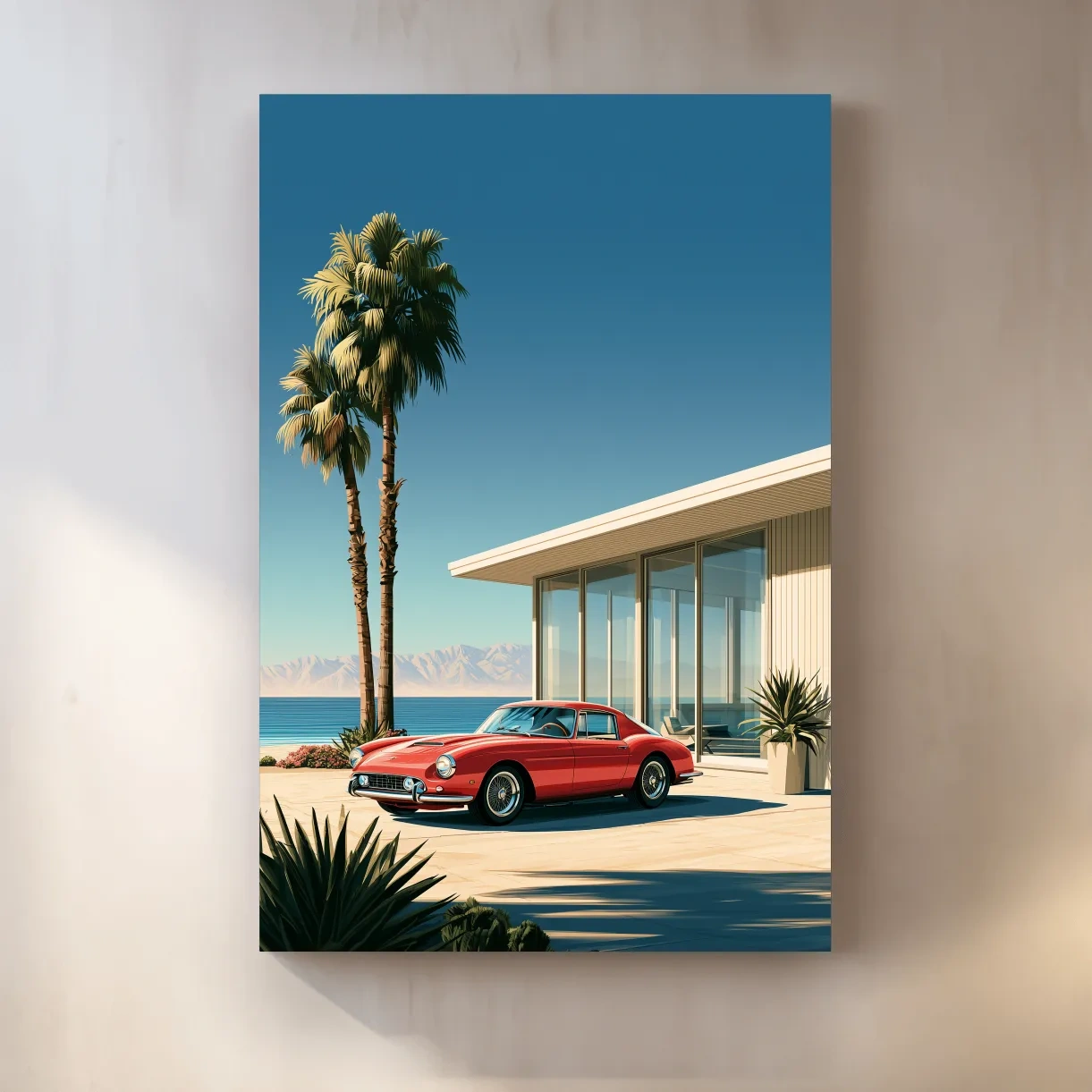 1950s Modernist Palm Springs Car Illustration - Mid Century Coastal Wall Art