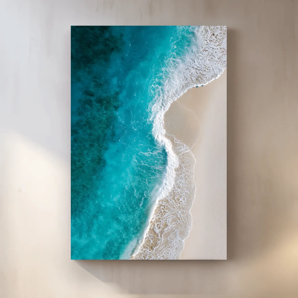 Aerial Tropical Shoreline Waves - Serene Beach Drone Photographic Wall Art