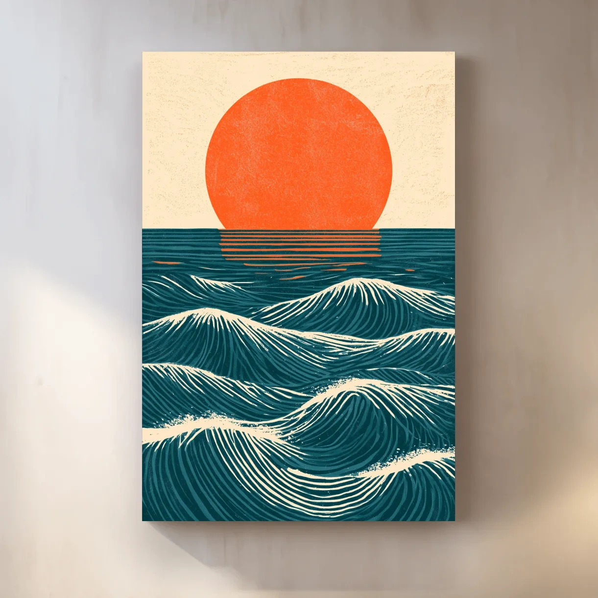 Mid-Century Ocean Waves Sunset - Geometric Illustration Wall Art