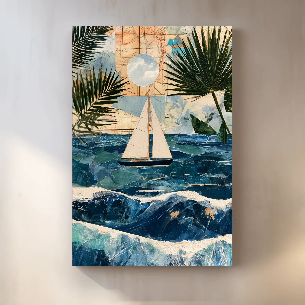 Tropical Sailboat Collage - Mixed Media Ocean Wall Art