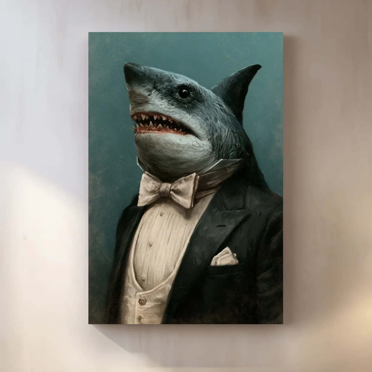 Quirky Shark in Tuxedo Painting - Whimsical Marine Life Wall Art