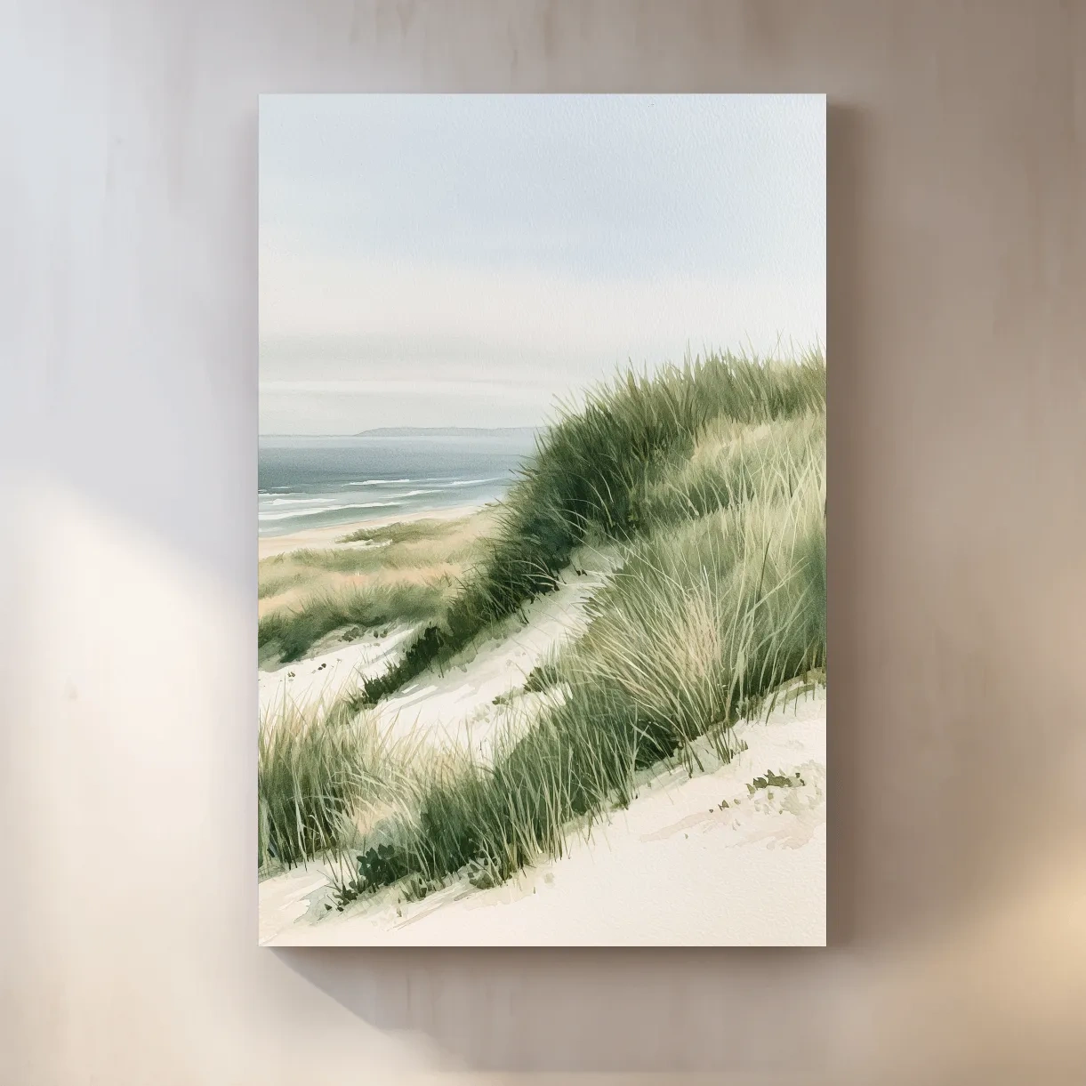 Serene Coastal Sand Dunes Painting - Soft Ocean Landscape Wall Art