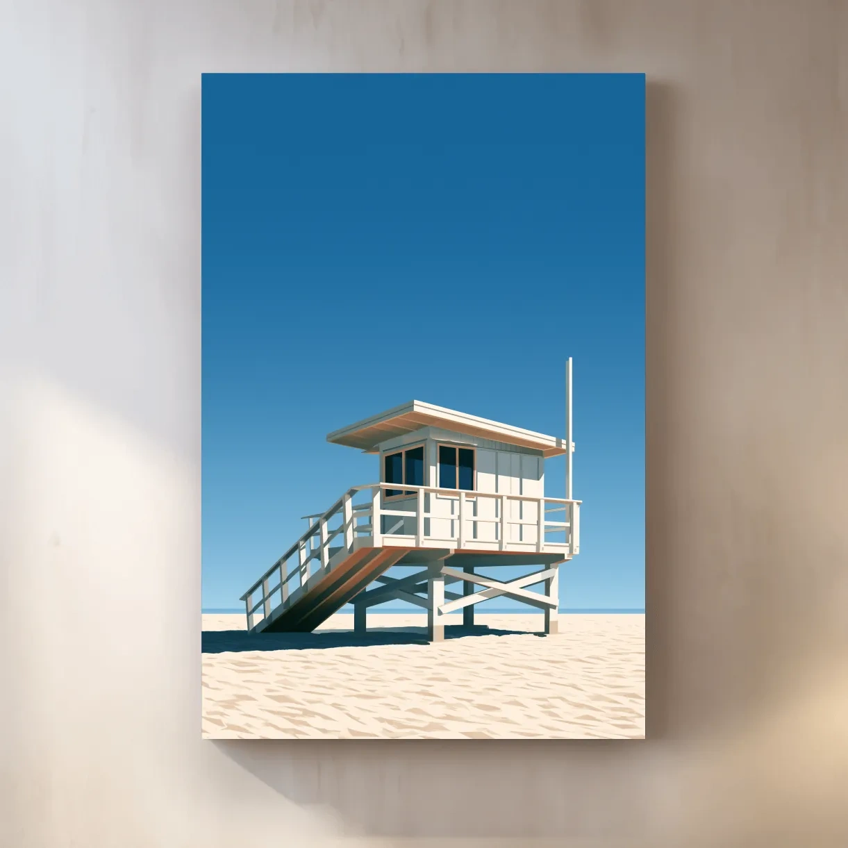 Mid-Century Beach Lifeguard Tower - Minimalist Vector Wall Art