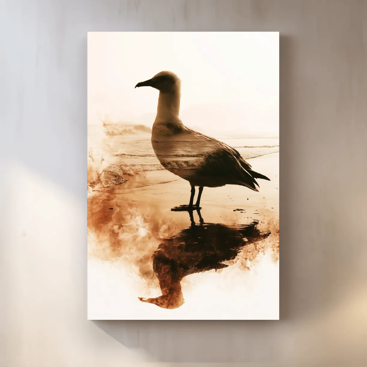 Seagull Double Exposure Beach Silhouette - Minimalist Photographic Wall Art