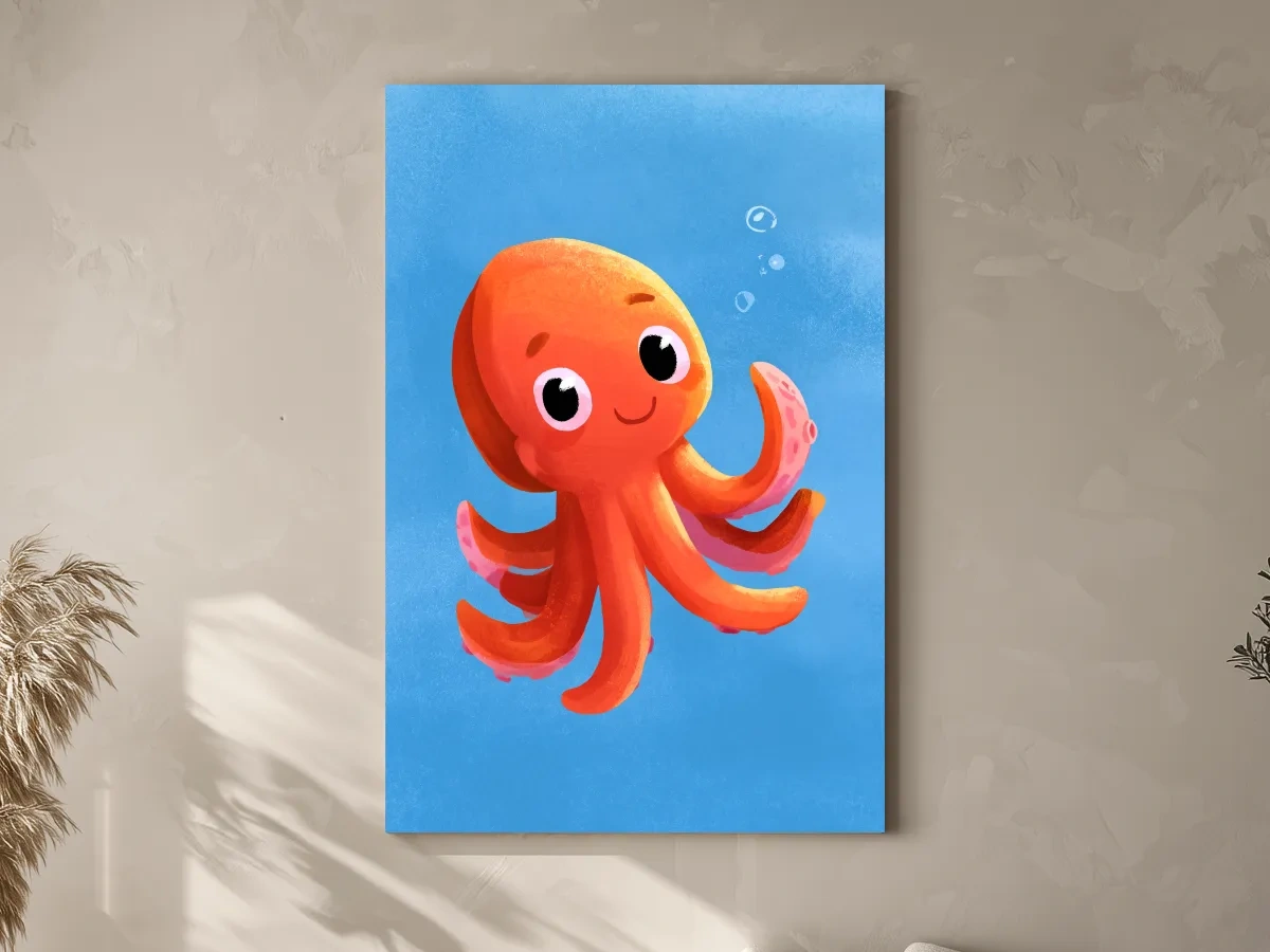 Cute Baby Squid Underwater Illustration - Nursery Marine Life Art