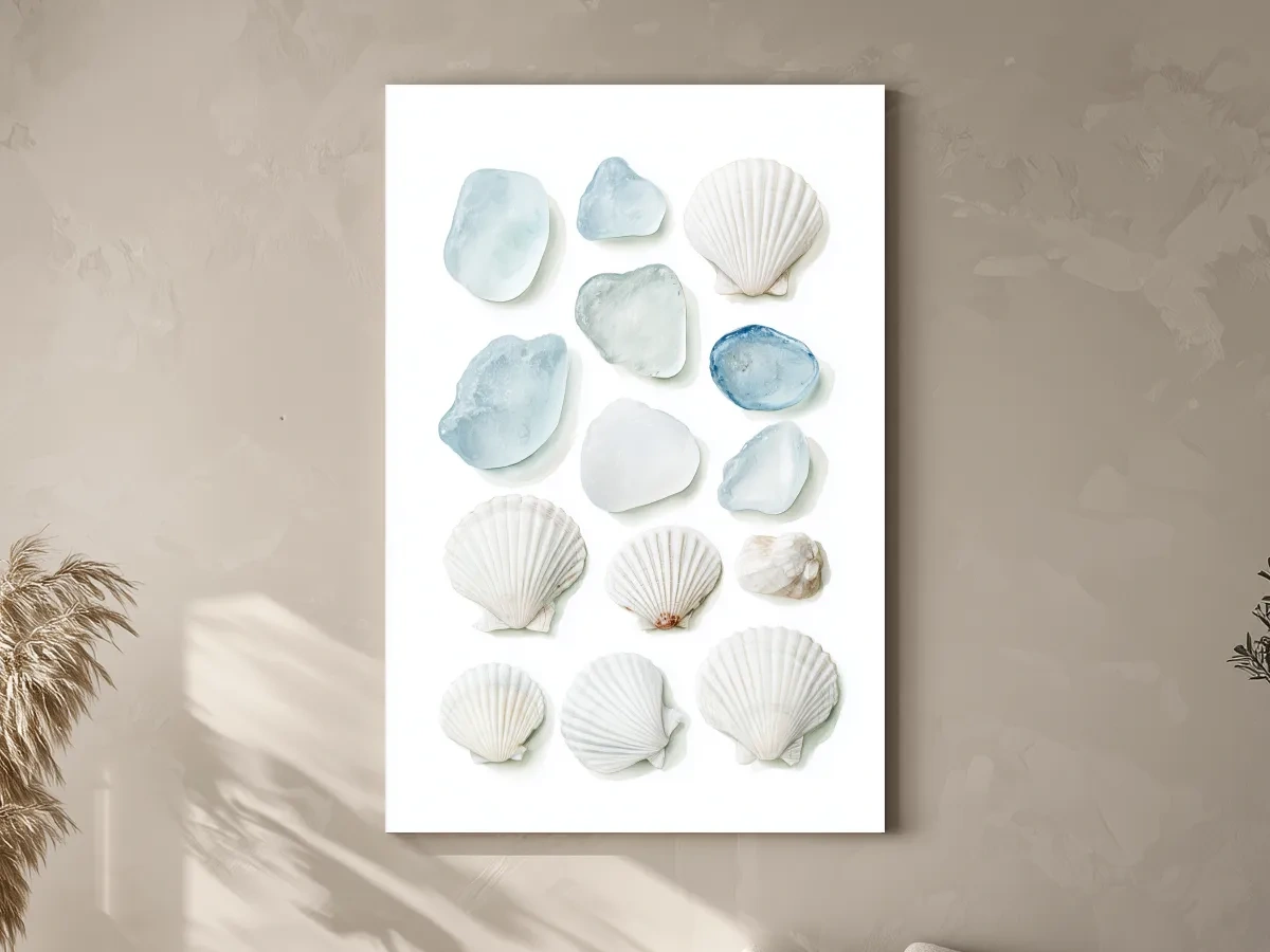 Sea Glass and Scallop Shell Collection - Minimalist Photographic Coastal Wall Art