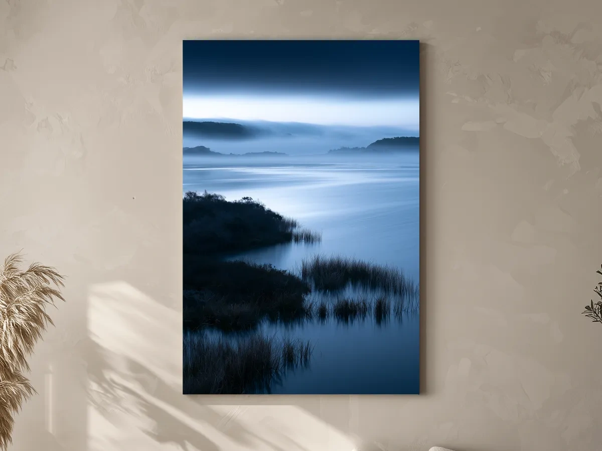Misty Marshland Horizon - Minimalist Photographic Landscape Wall Art