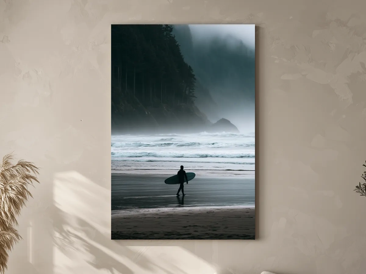 Misty Cold Water Surfer - Photographic Beach Wall Art