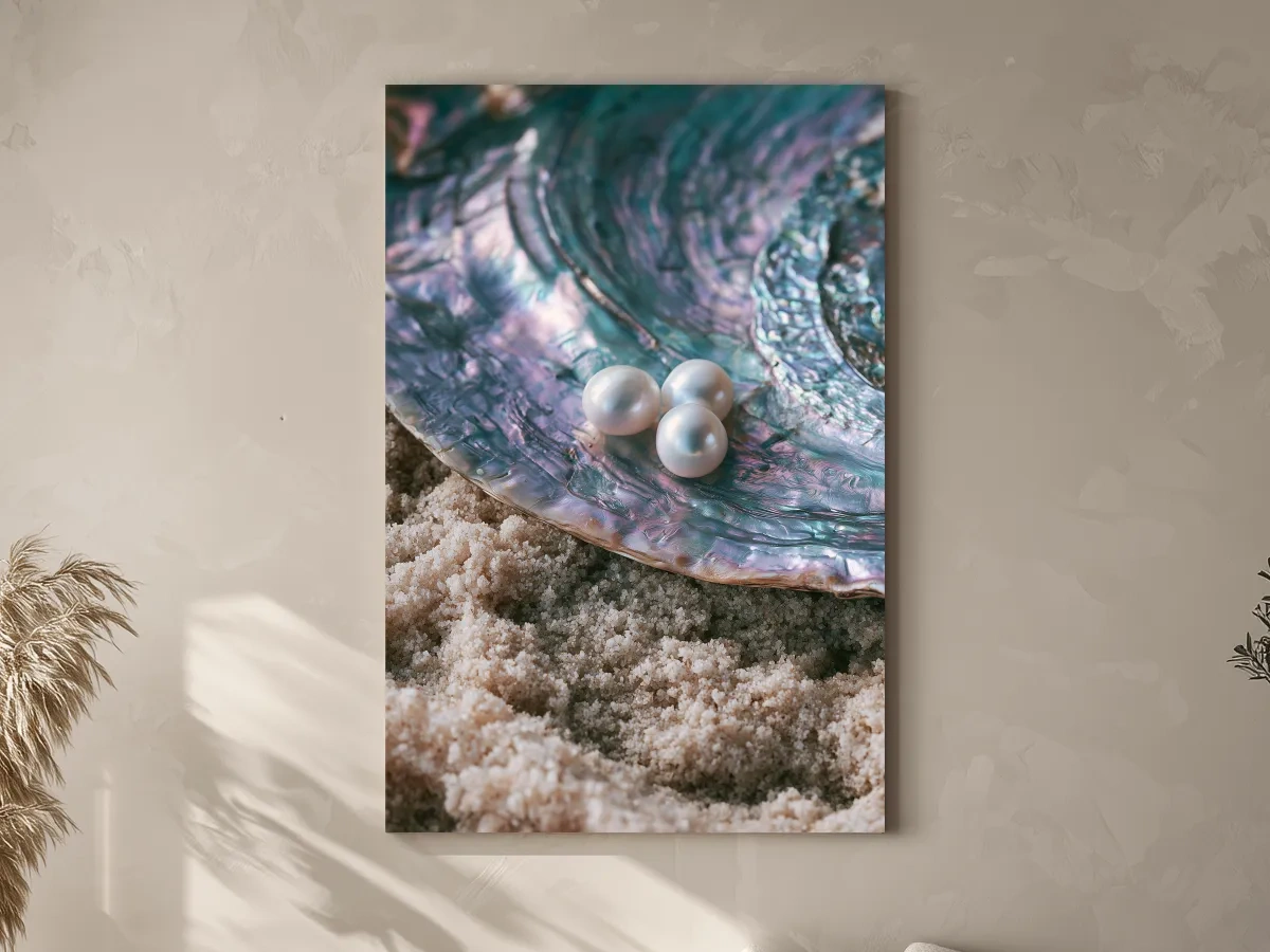 Iridescent Abalone Shell With Pearls - Photographic Coastal Still Life Wall Art