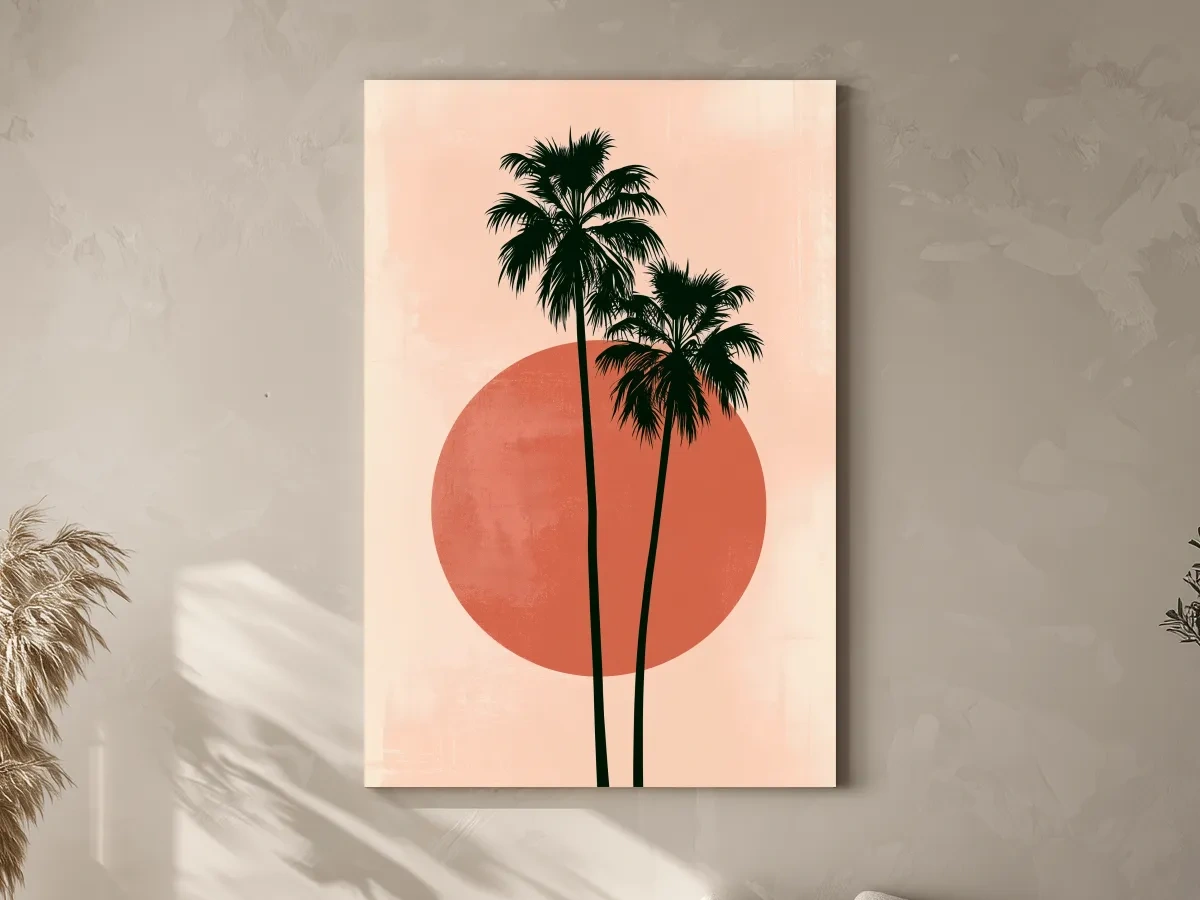 Mid-Century Tropical Palm Silhouette - Minimalist Geometric Wall Art