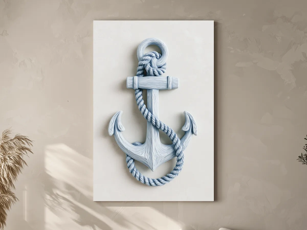 Minimalist Nautical Anchor And Rope Illustration - Hamptons Wall Art
