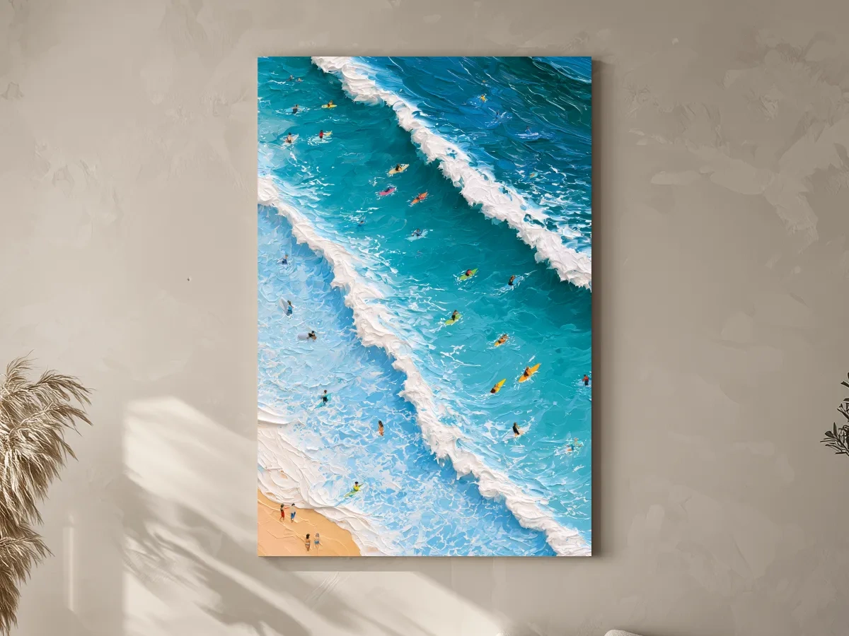 Aerial Surfing Waves Painting - Abstract Beach Wall Art