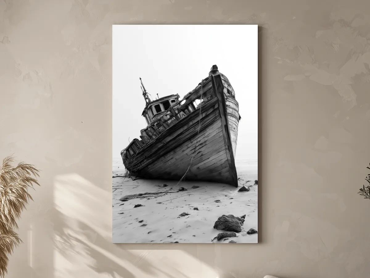 Abandoned Wooden Fishing Boat Drawing - Moody Nautical Beach Wall Art