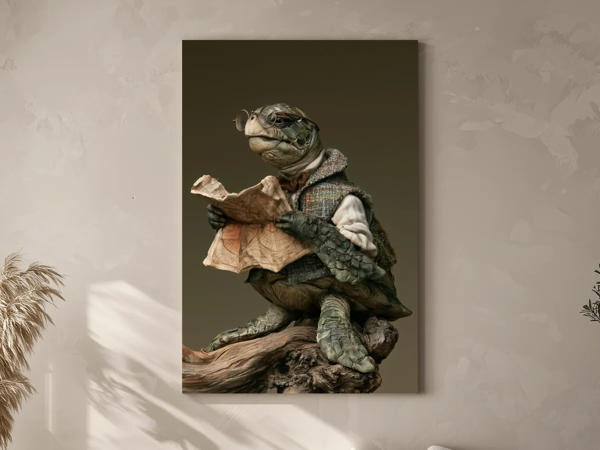 Whimsical Sea Turtle Explorer Painting - Storybook Marine Life Wall Art