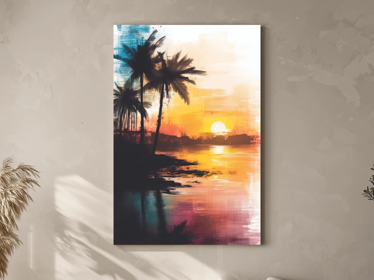 Tropical Palm Sunset Painting - Abstract Beach Wall Art