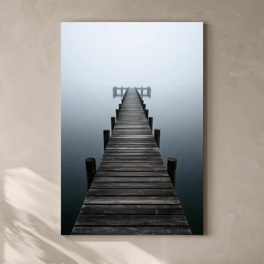 Misty Wooden Fishing Pier - Minimalist Photographic Wall Art