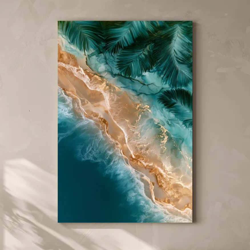 Surreal Aerial Tropical Shoreline - Abstract Mixed Media Wall Art