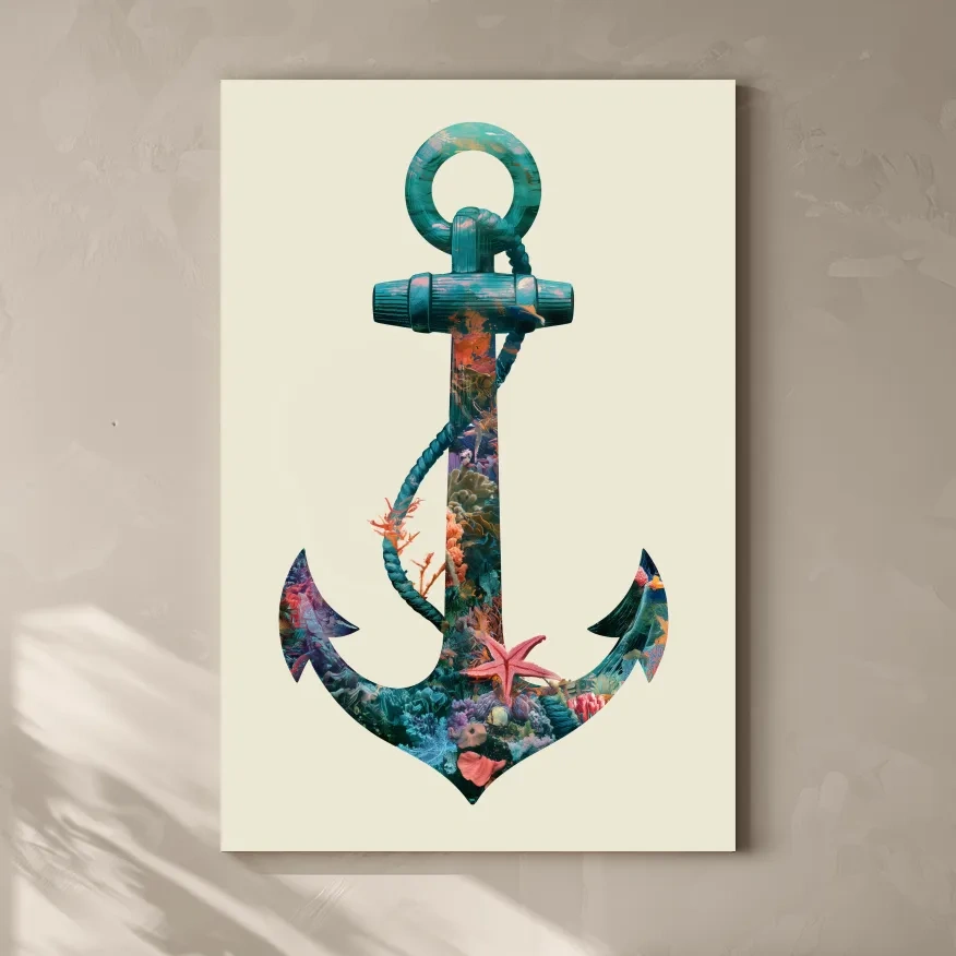 Underwater Coral Anchor Double Exposure - Minimalist Illustration Wall Art