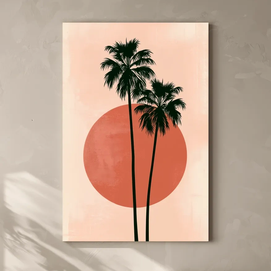 Mid-Century Tropical Palm Silhouette - Minimalist Geometric Wall Art